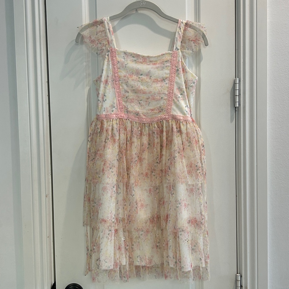 Us Angels Blush Dress with Floral Design